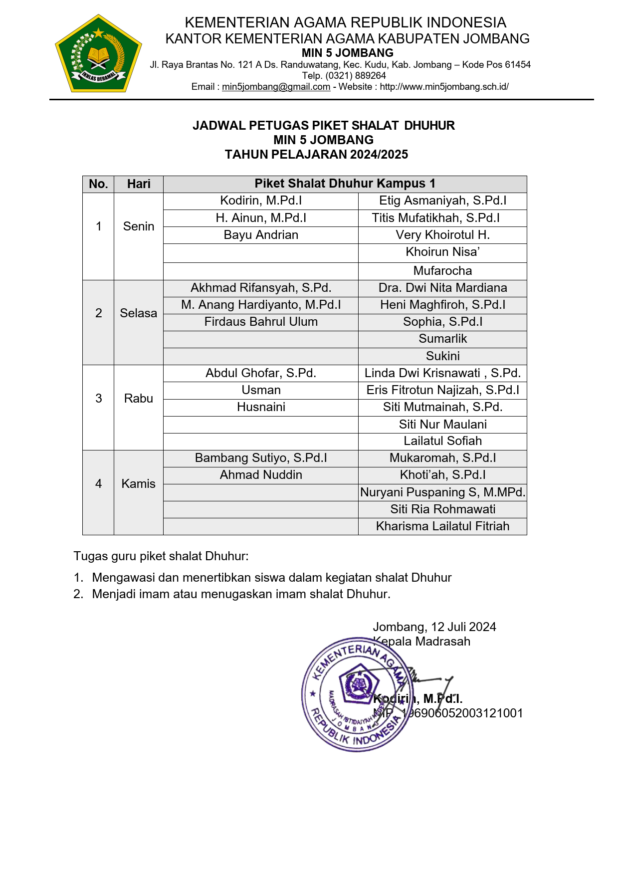 DAFTAR PIKET SHALAT 2024-2025